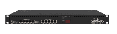 როუტერი - 10x1Gb, 1xSFP, USB პორტები, 2 ბირთვიანი პროცესორი - RB3011UiAS-RM