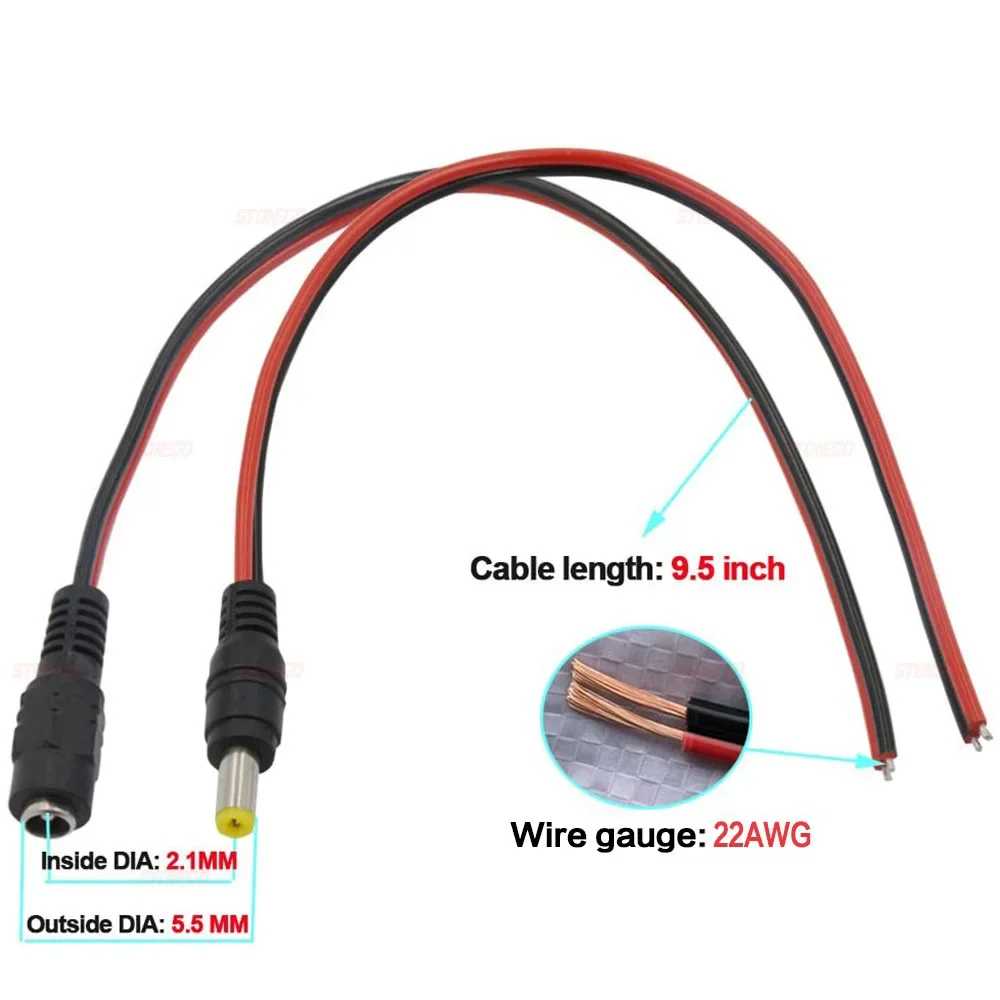 JR-F163B 12V 5.5*2.1mm DC Male Power Cable,30cm,24*0.12mm